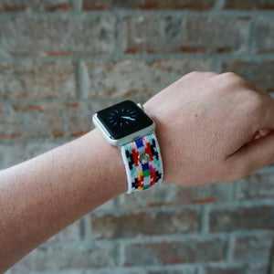 White Aztec Elastic Apple Watch Band