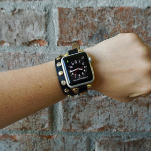 Gold and Rhinestone Studded Double Wrap Apple Watch Band