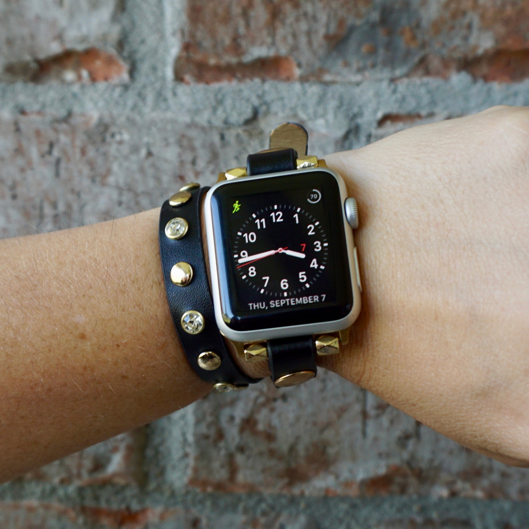 Gold and Rhinestone Studded Double Wrap Apple Watch Band