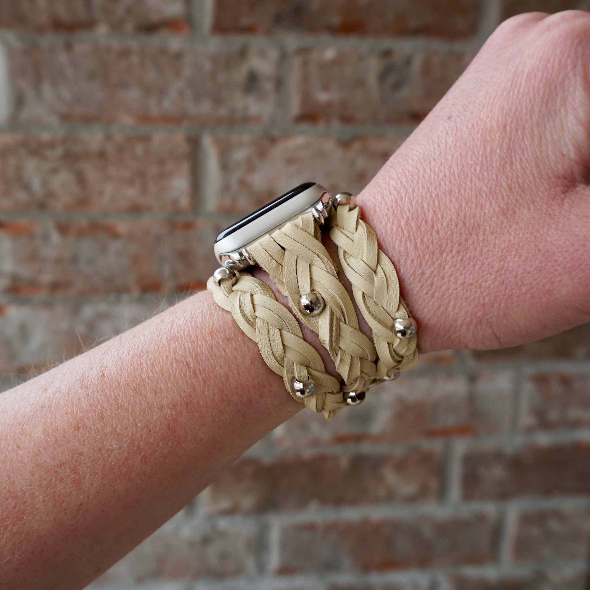 Beige Calfskin Apple Watch Band – Waves Texture