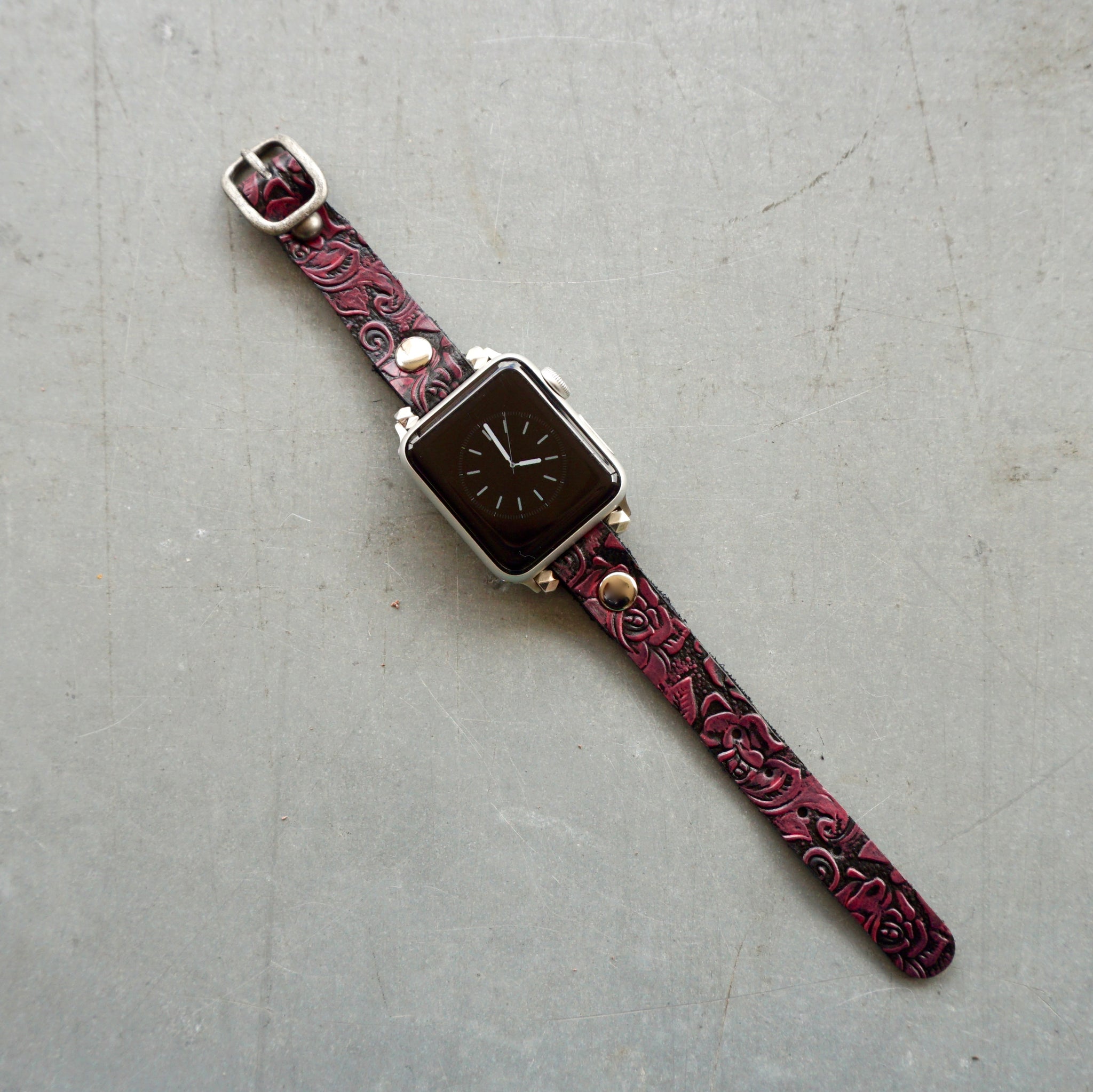 Purple Antique Rose Leather Thin Apple Watch Band