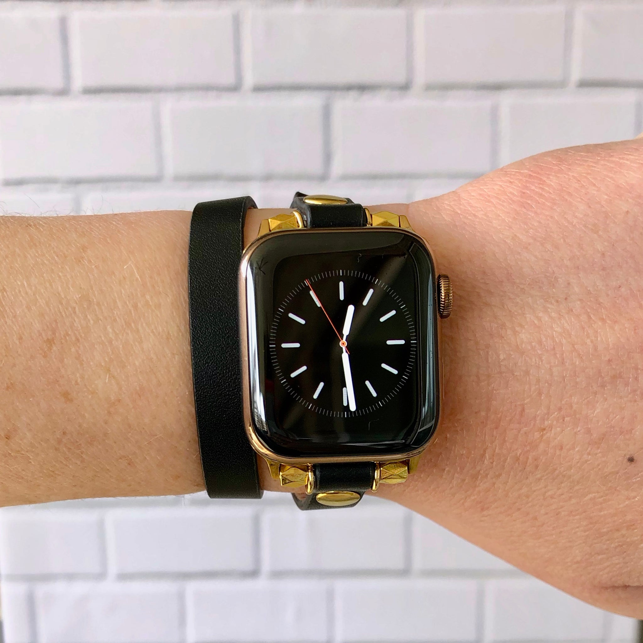 Black Leather Double Wrap Apple Watch Band