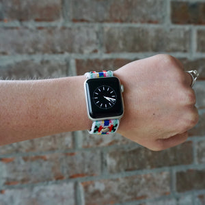 White Aztec Elastic Apple Watch Band