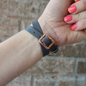 Gray Leather Double Wrap Apple Watch Band