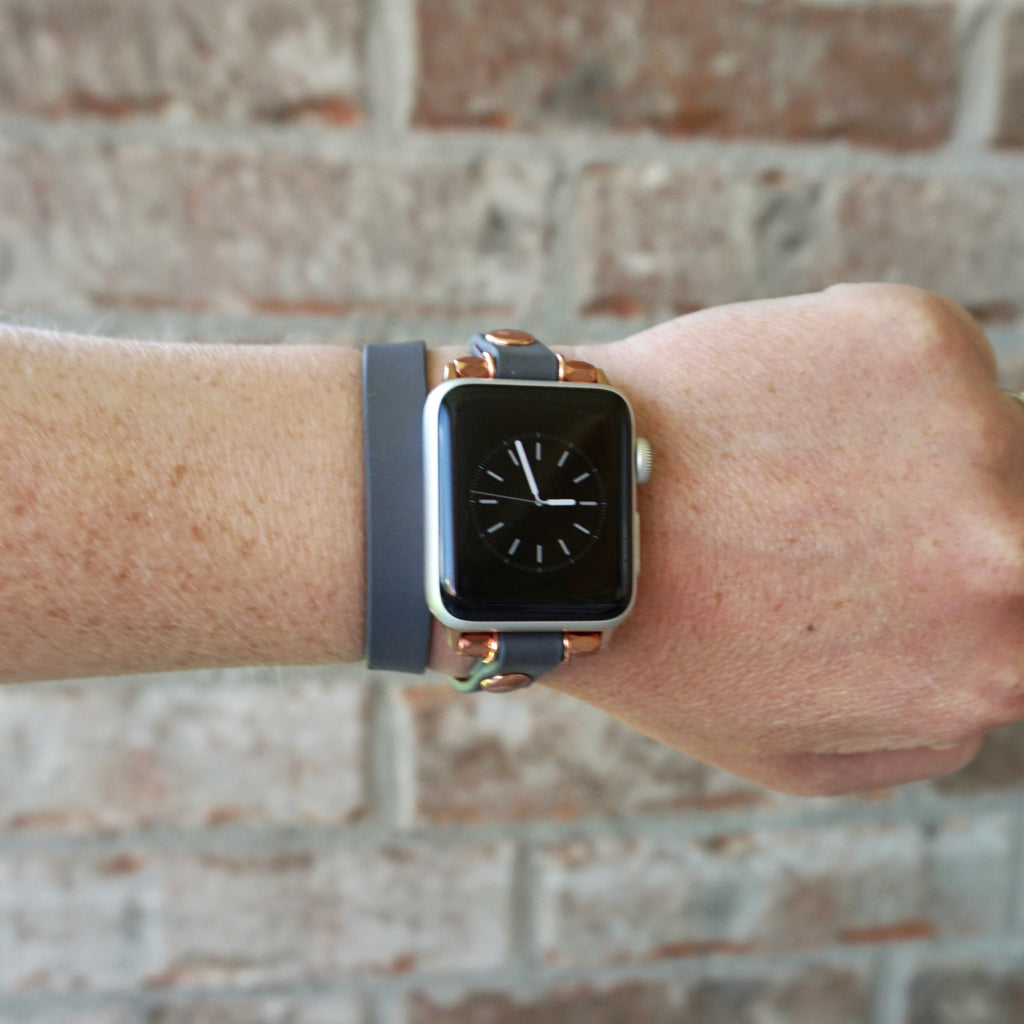 Gray Leather Double Wrap Apple Watch Band