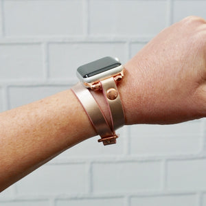 Rose Gold Leather Double Wrap Apple Watch Band