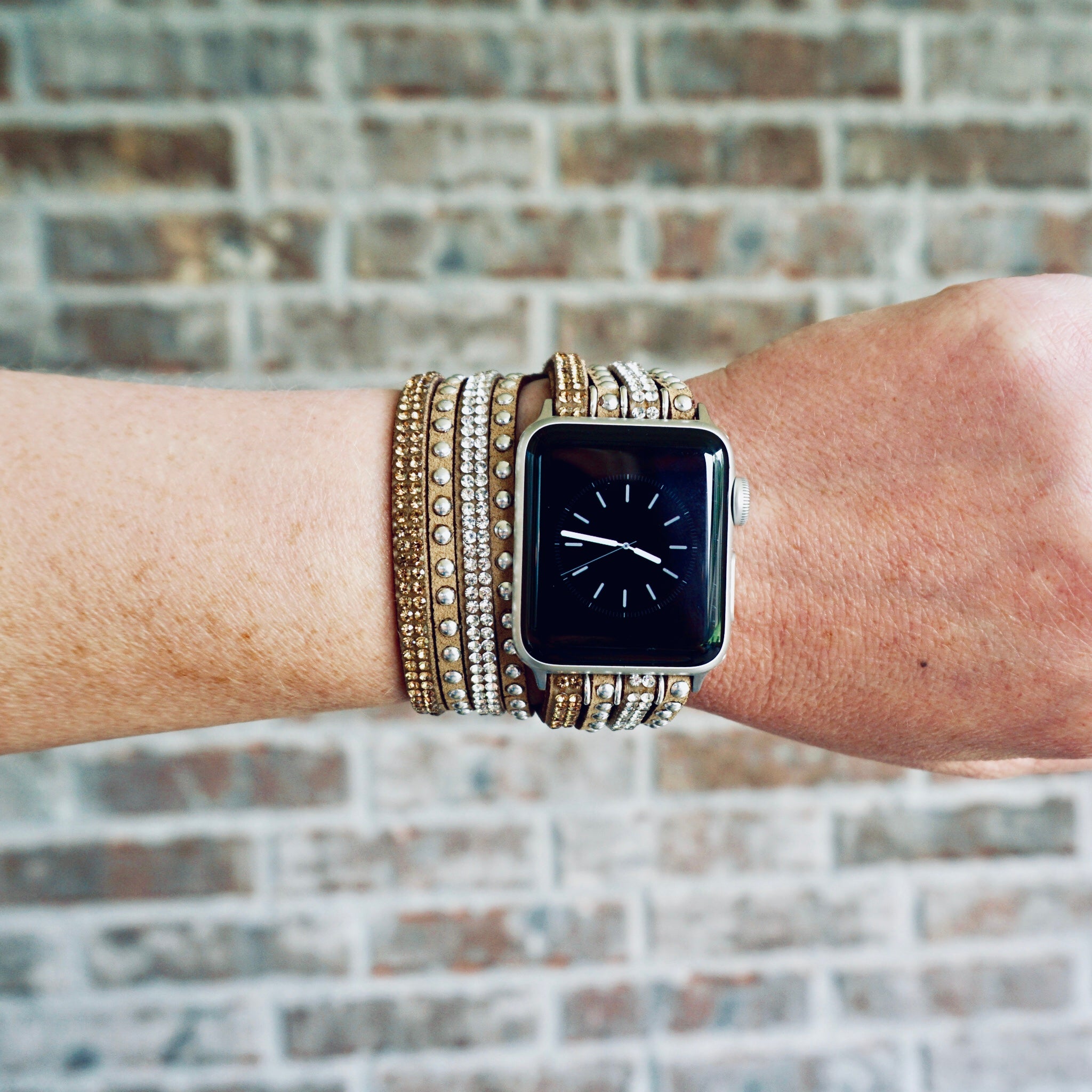 Khaki Bling Apple Watch Double Wrap Band