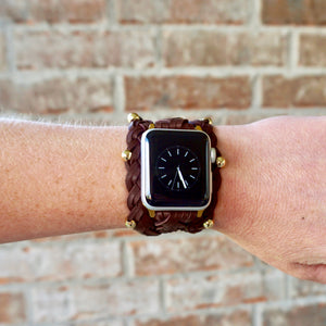 Brown Braided Leather Apple Watch Band